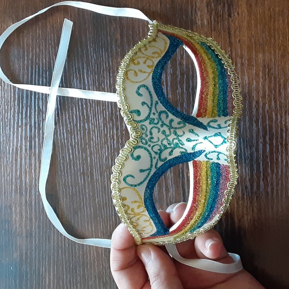 Rainbow Masquerade Mask with Ribbon Ties - Picture 3 of 5